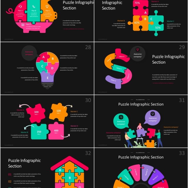 拼图信息图表PPT素材可插图Puzzle Infographic - Dark Version (No Image)