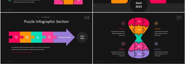 拼图信息图表PPT素材可插图Puzzle Infographic - Dark Version (No Image)