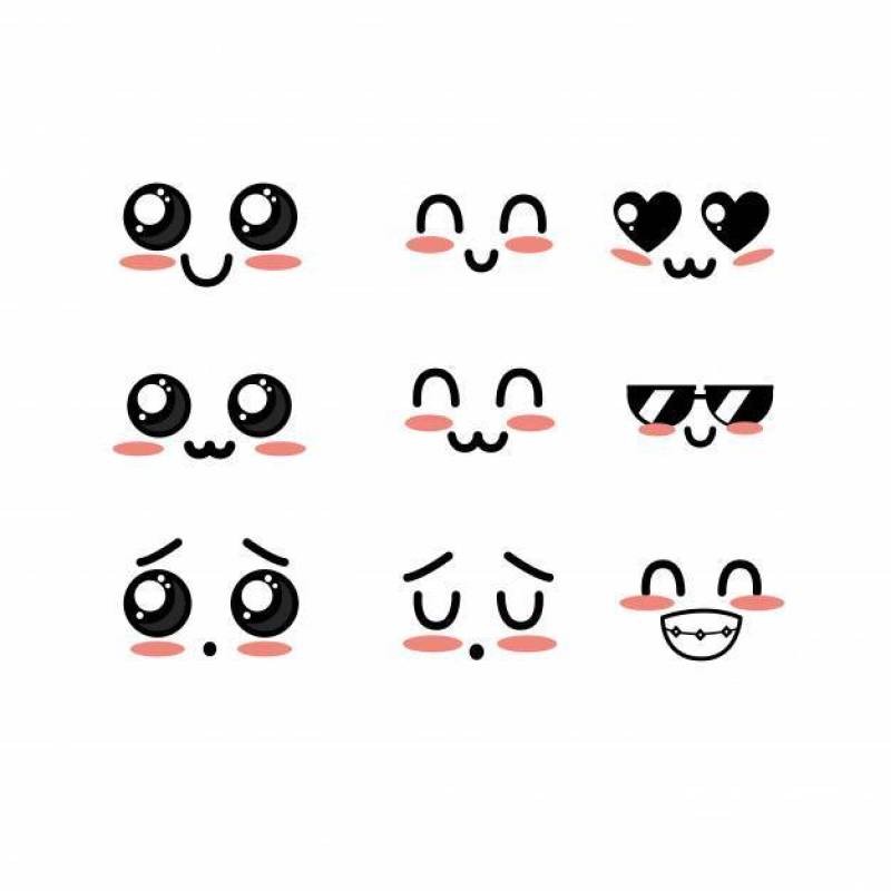 Set kawaii cute tender faces with expression