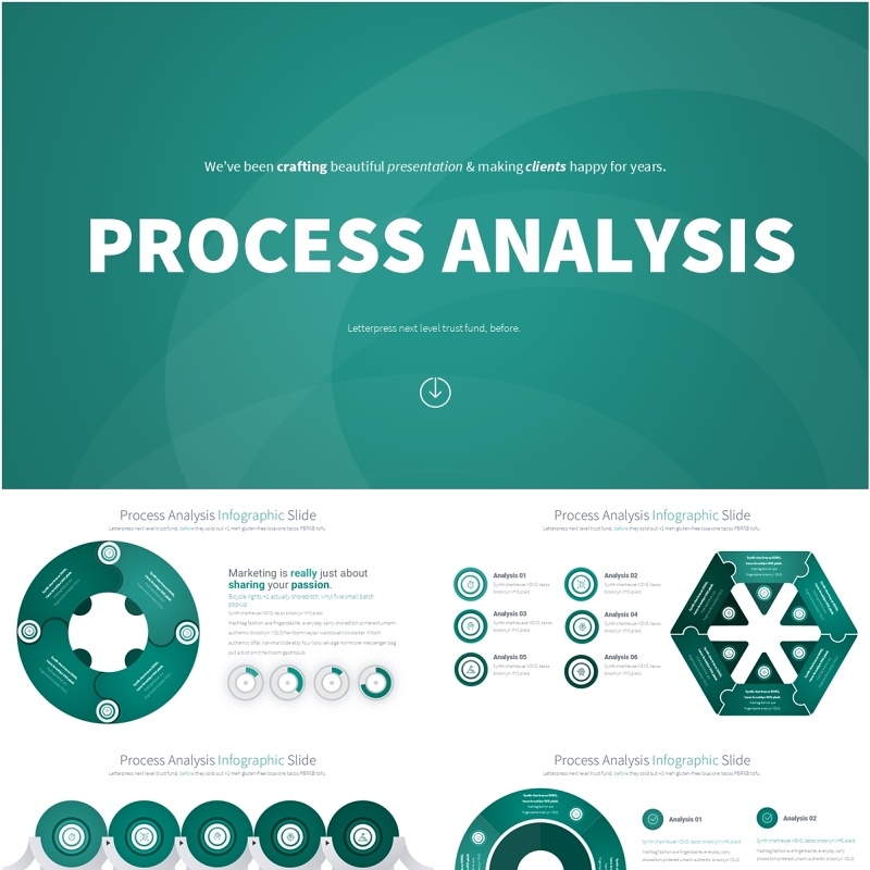 青色流程过程分析PPT模板素材Process Analysis - Color 01 (Teal)