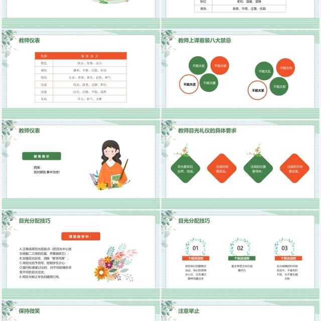 绿色清新卡通风课堂礼仪培训PPT模板