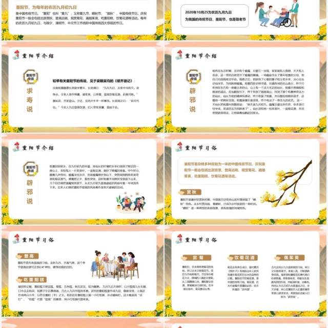 中国传统节日重阳节主题班会通用PPT模版 中国传统节日重阳节主题班会通用PPT模版