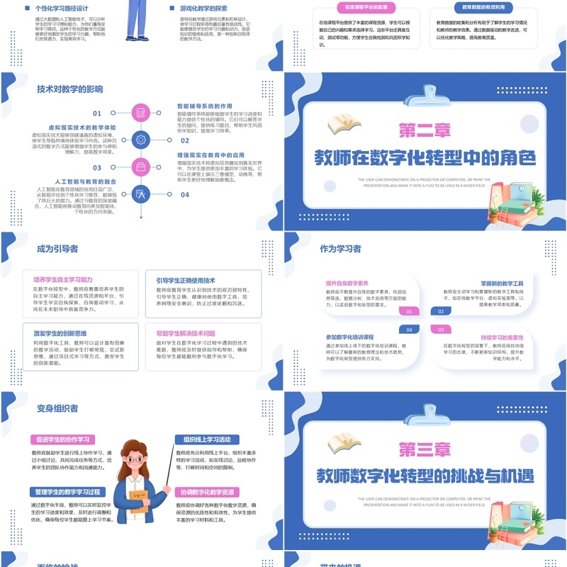 蓝色扁平化教师数字化转型理解与感悟PPT模板