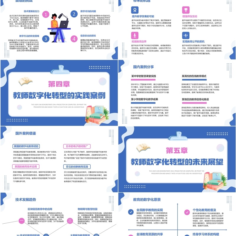 蓝色扁平化教师数字化转型理解与感悟PPT模板
