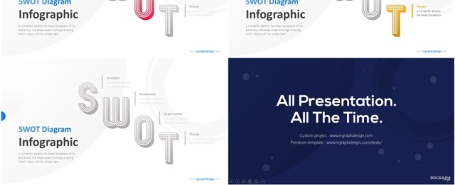 用于商业分析信息图彩色SWOT图和排版PPT模板素材Colorful SWOT Diagram with Typography Model for Business Analysis