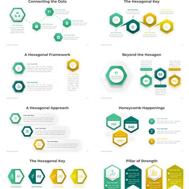 六边形结构信息图PPT模板素材Hexagonal Infographic - Presentation Template