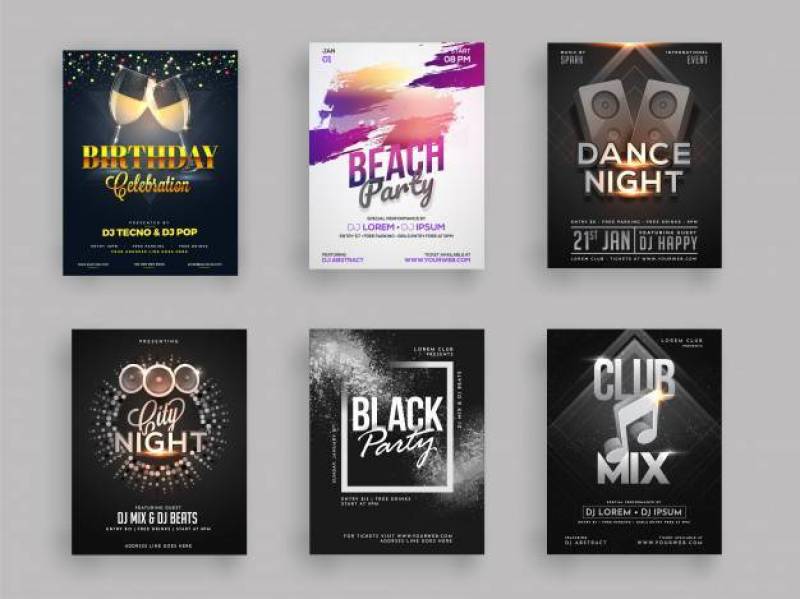 六种不同风格的宣传单页海报矢量素材下载