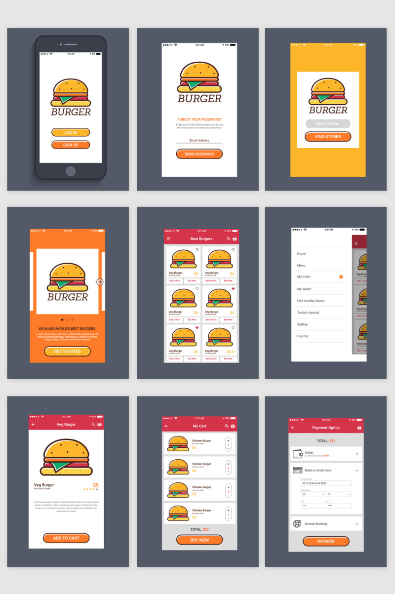 汉堡美食外卖手机APP界面UI素材