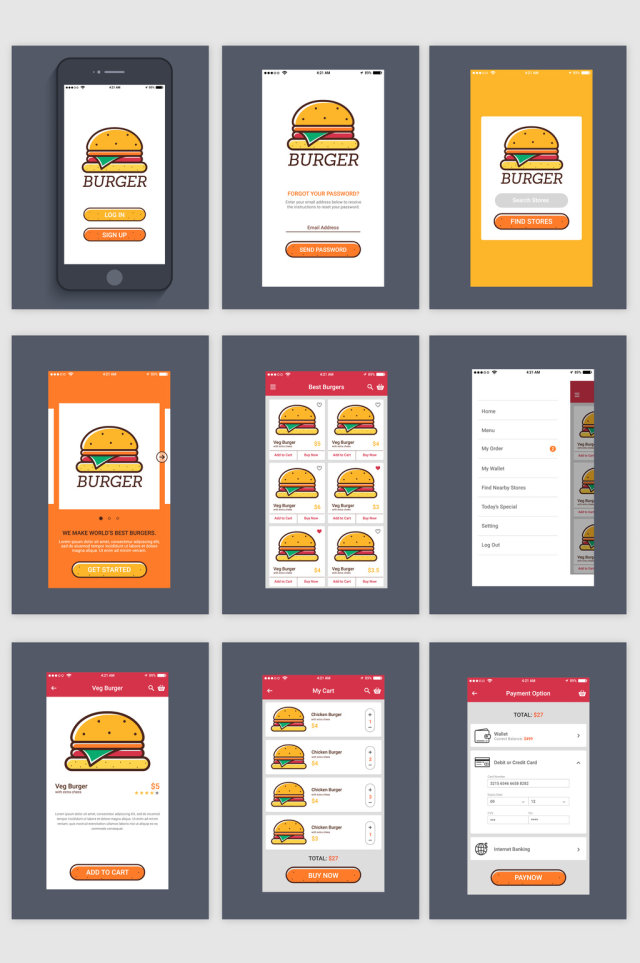 汉堡美食外卖手机APP界面UI素材