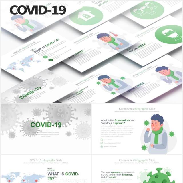 11套色系新型冠状病毒疾病创意插画PPT素材COVID-19 - PowerPoint Infographics