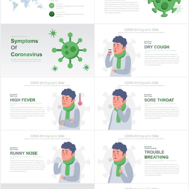 11套色系新型冠状病毒疾病创意插画PPT素材COVID-19 - PowerPoint Infographics