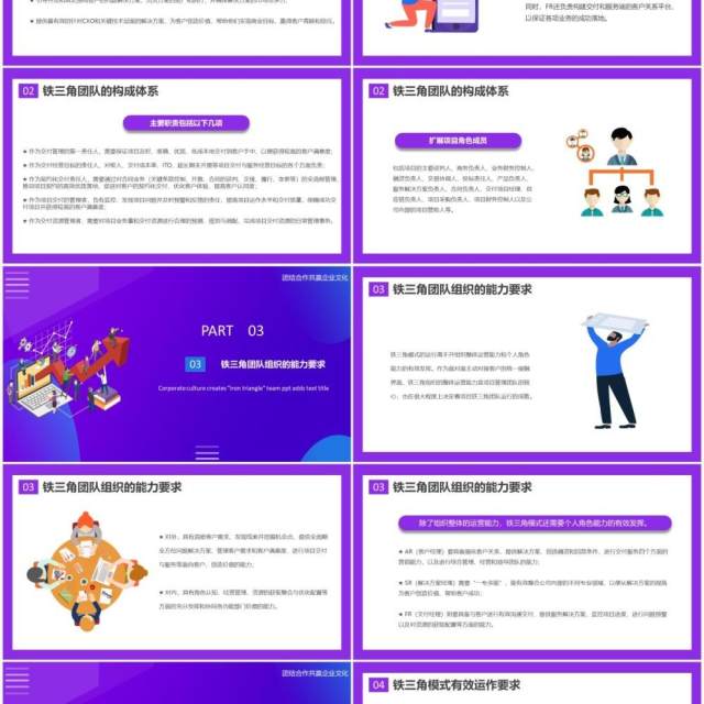 紫色简约企业文化打造铁三角团队员工管理培训PPT模板 紫色简约企业文化打造铁三角团队员工管理培训PPT模板