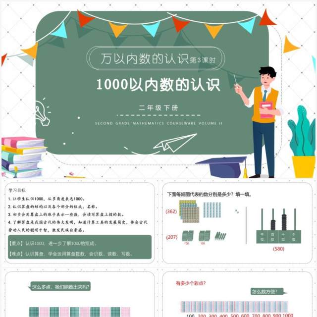 部编版二年级数学下册1000以内数的认识课件PPT模板