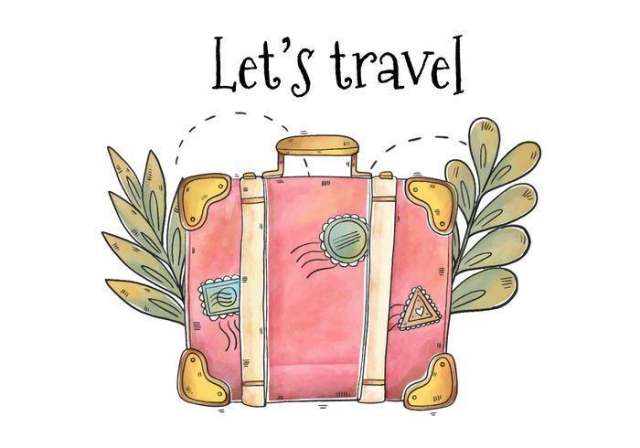 旅游天矢量手绘粉红色手提箱