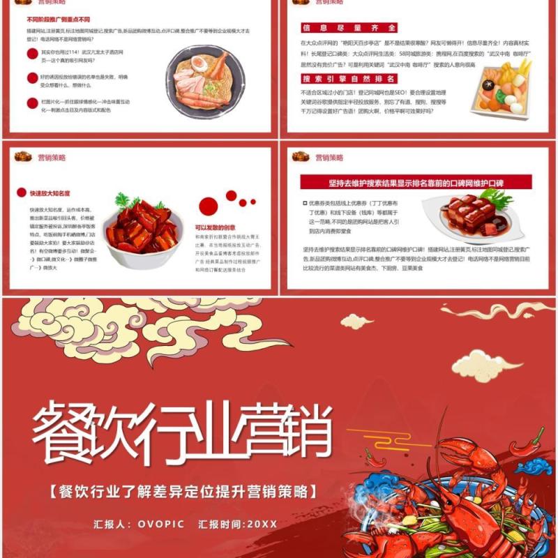 红色国潮风餐饮行业营销推广通用PPT模板