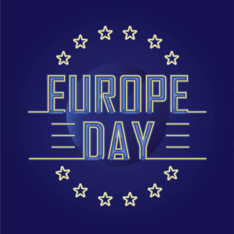 快乐的欧洲天插画与霓虹灯或复古风格