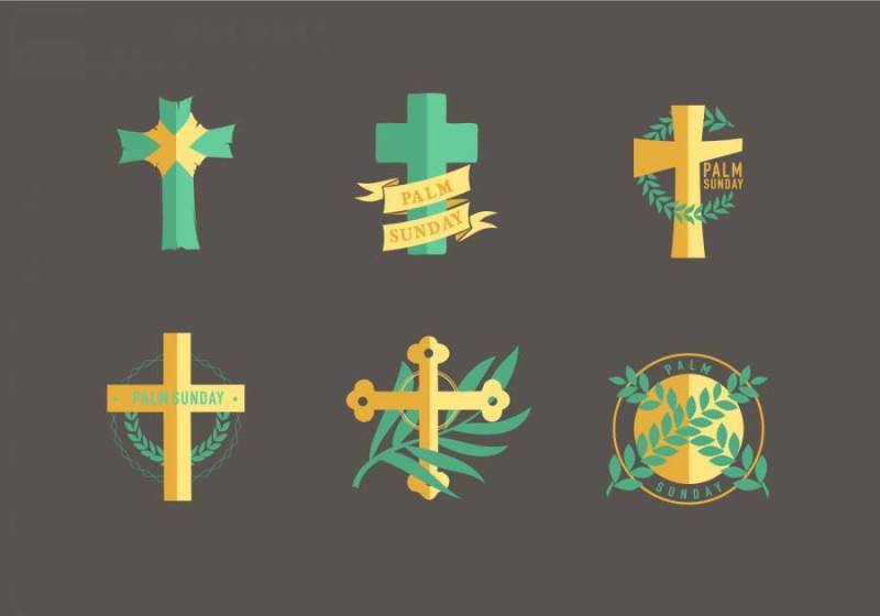 宗教棕榈周日基督教符号矢量包