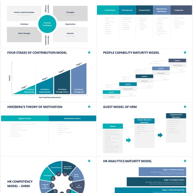 紫绿商务人力资源阶梯圆形并列关系信息图表PPT素材Human Resources Slides