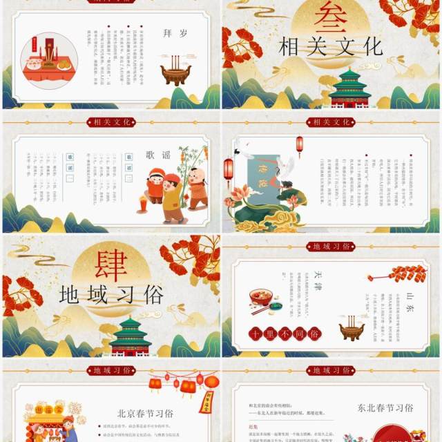 绿色国潮风传统节日之春节习俗介绍PPT模板 绿色国潮风传统节日之春节习俗介绍PPT模板