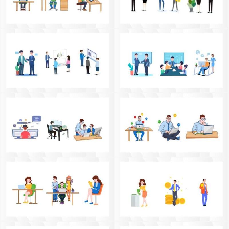 卡通办公人物元素PPT素材模板