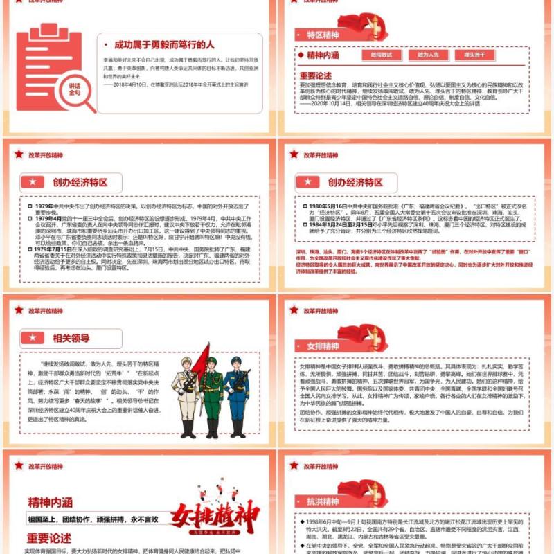 红色中国风中国精神谱系PPT模板