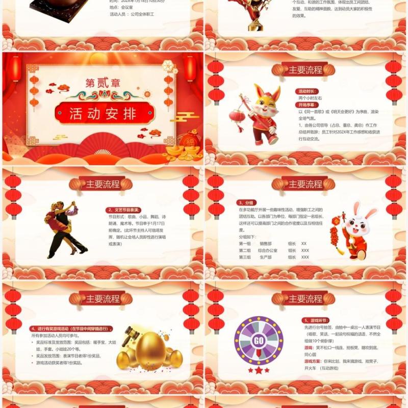 红色中国风2023新春茶话会PPT模板