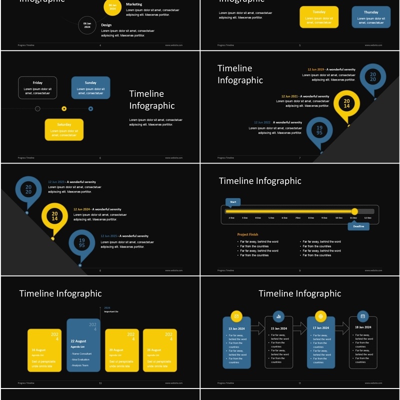 项目进度时间表信息图PPT模板Progress Timeline - Dark Version (No Image)