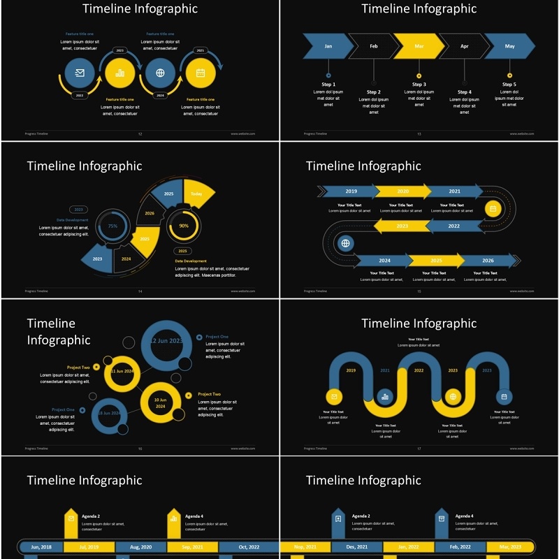 项目进度时间表信息图PPT模板Progress Timeline - Dark Version (No Image)