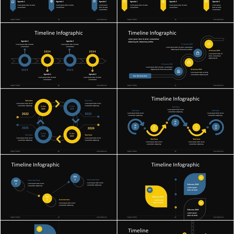 项目进度时间表信息图PPT模板Progress Timeline - Dark Version (No Image)