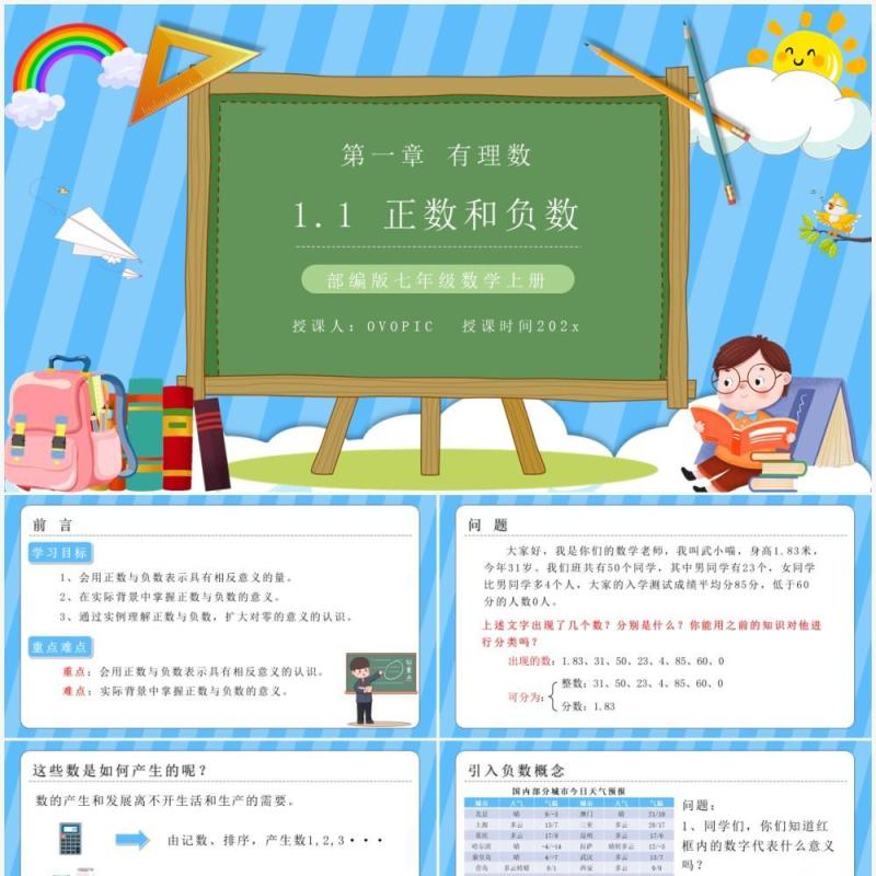 部编版七年级数学上册正数和负数课件PPT模板