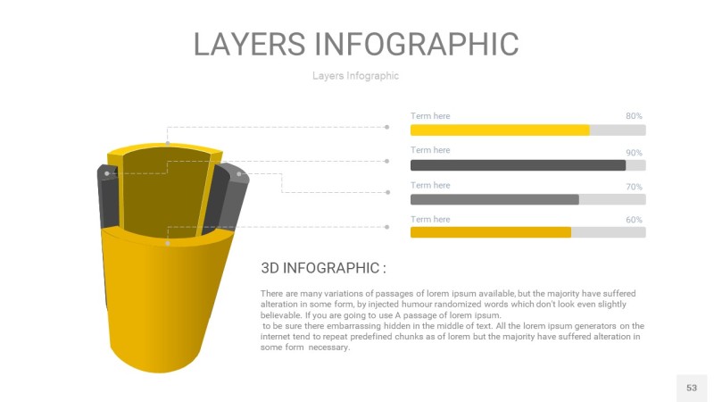 灰黄色3D分层PPT信息图53