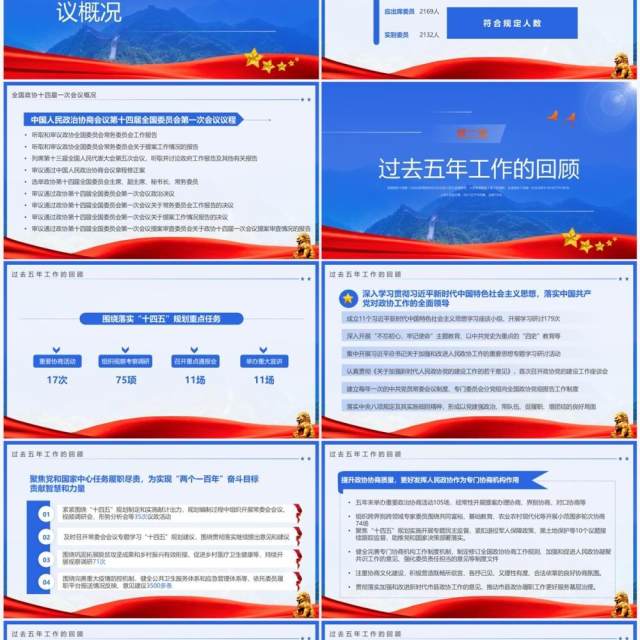 蓝色简约风2023年全国政协工作报告PPT模板 蓝色简约风2023年全国政协工作报告PPT模板