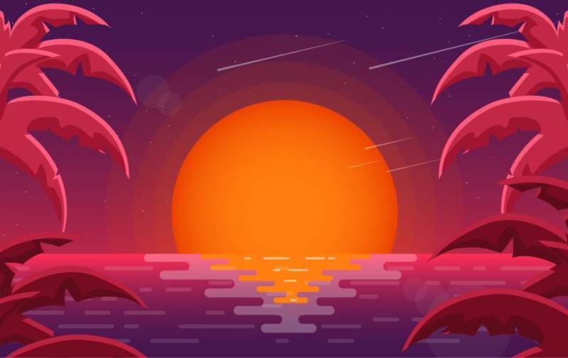 矢量炫彩红色风景插画