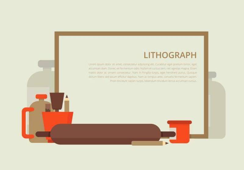 石版画工具框架和背景