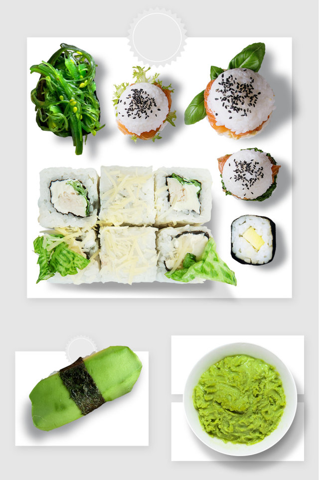 绿色蔬菜米饭寿司芥末酱实物图形