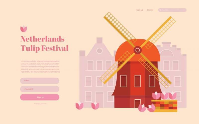 荷兰郁金香节登陆页面，网页模板。