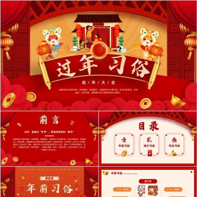 红色中国风2025过年习俗介绍PPT模板 红色中国风2025过年习俗介绍PPT模板