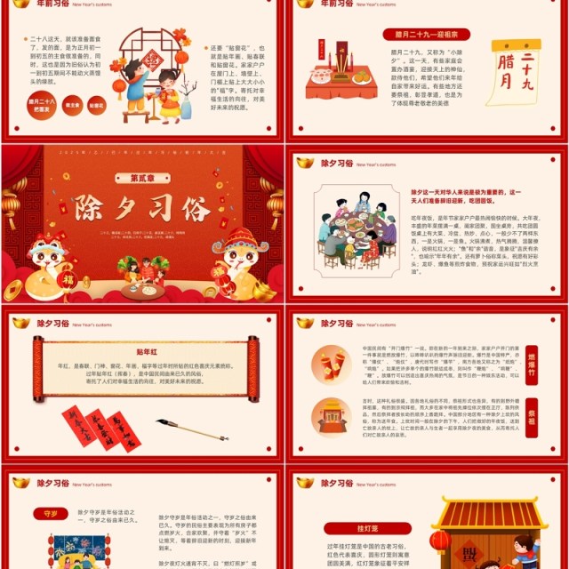 红色中国风2025过年习俗介绍PPT模板 红色中国风2025过年习俗介绍PPT模板