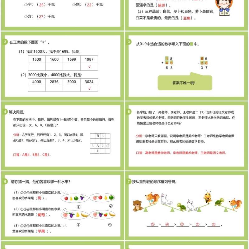 部编版二年级数学下册巩固练习课件PPT模板