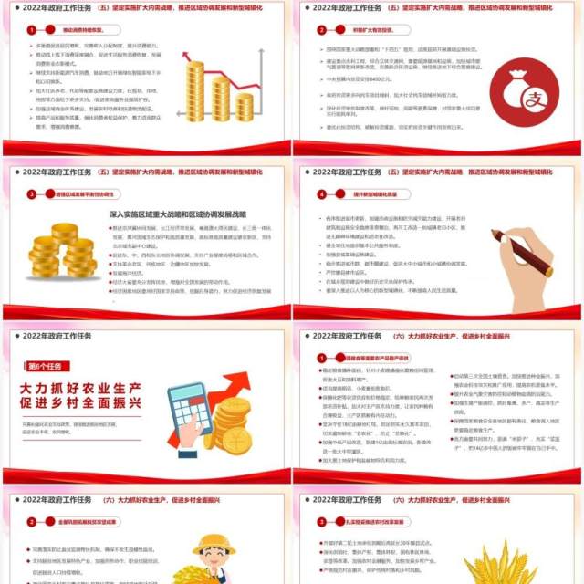 红色简约风2022政府工作报告全文PPT模板