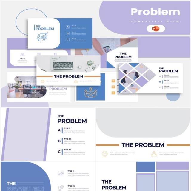 淡紫色问题解决方案版式设计PPT素材不含摄影图Problem Powerpoint Infographics