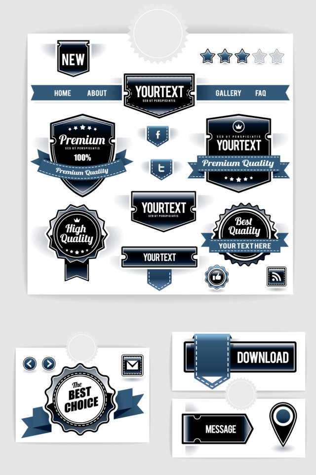 蓝色黑色华丽徽章网页图标矢量素材