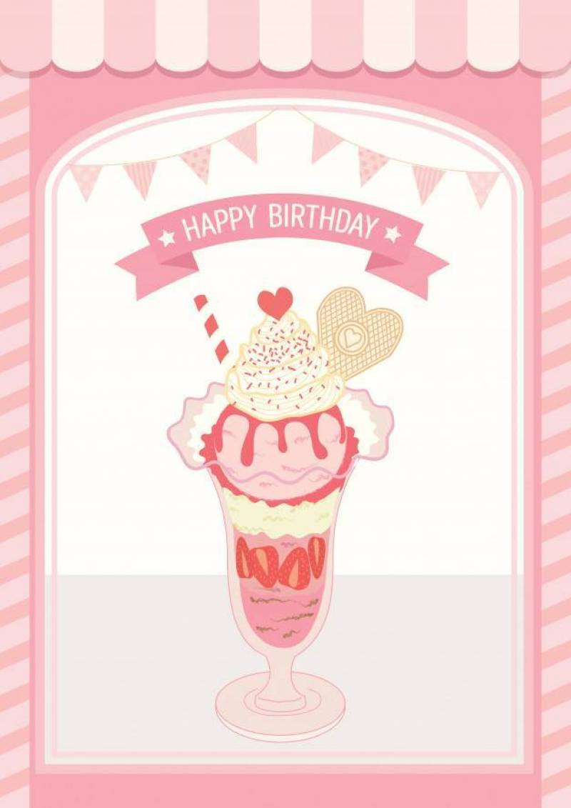 冰淇淋生日贺卡粉红色