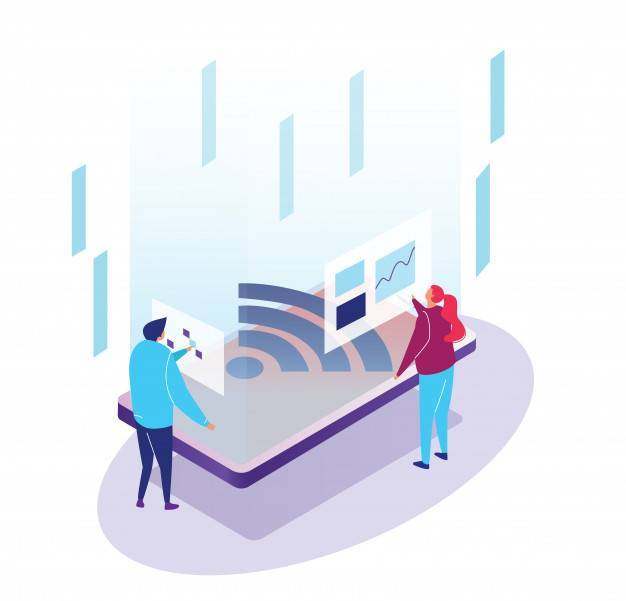 Mobile internet of things application user infographics isometric tiny people Mobile internet of things application user infographics isometric tiny people