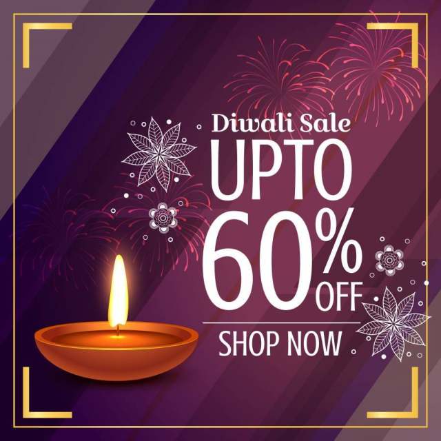 惊人的diwali销售折扣与发光diya