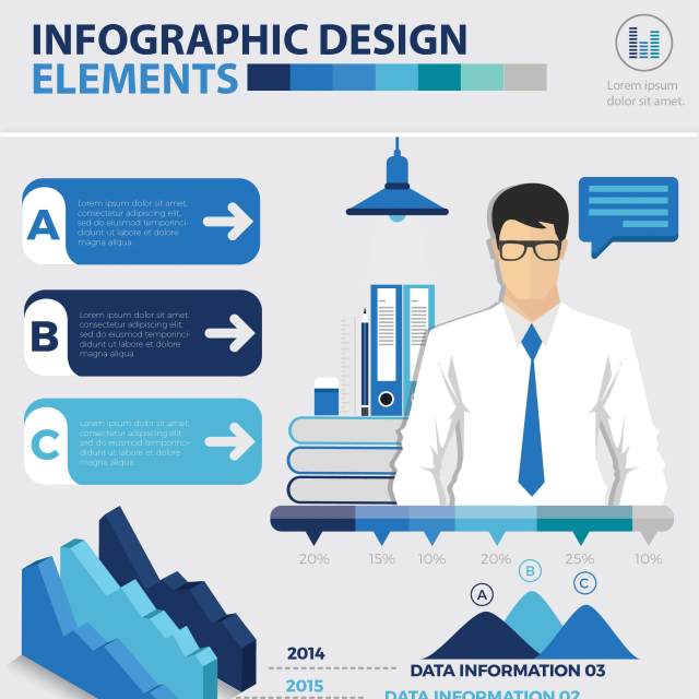 蓝色3D信息图表模板设计 Infographic Elements