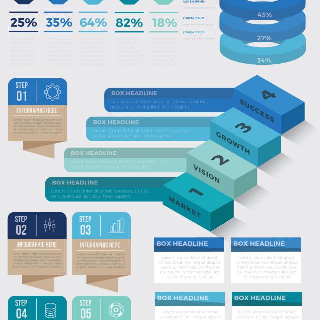 蓝色3D信息图表模板设计 Infographic Elements