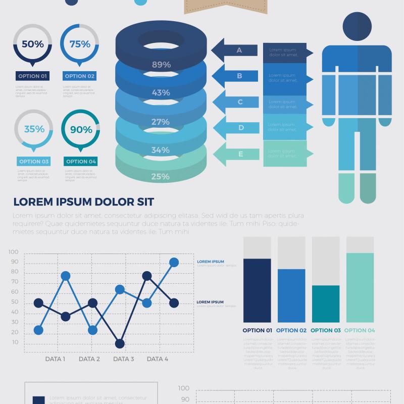 蓝色3D信息图表模板设计 Infographic Elements