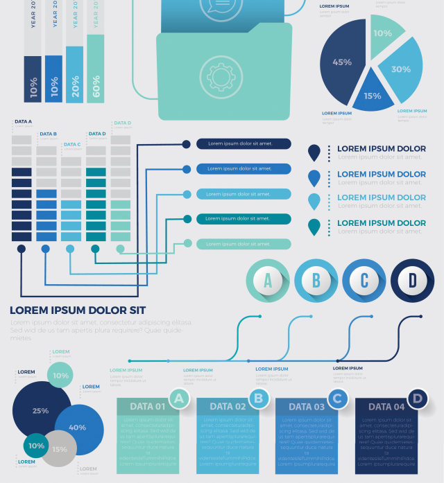 蓝色3D信息图表模板设计 Infographic Elements