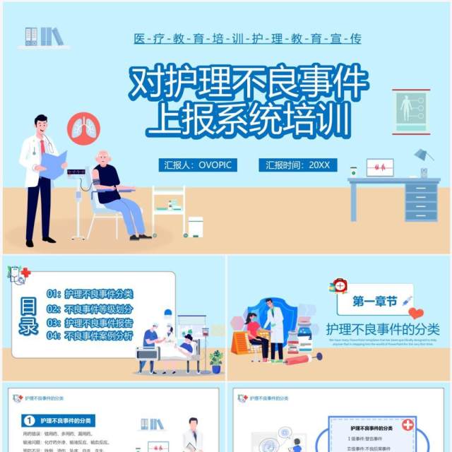 蓝色卡通风医疗行业对护理不良事件上报系统培训PPT模板 蓝色卡通风医疗行业对护理不良事件上报系统培训PPT模板